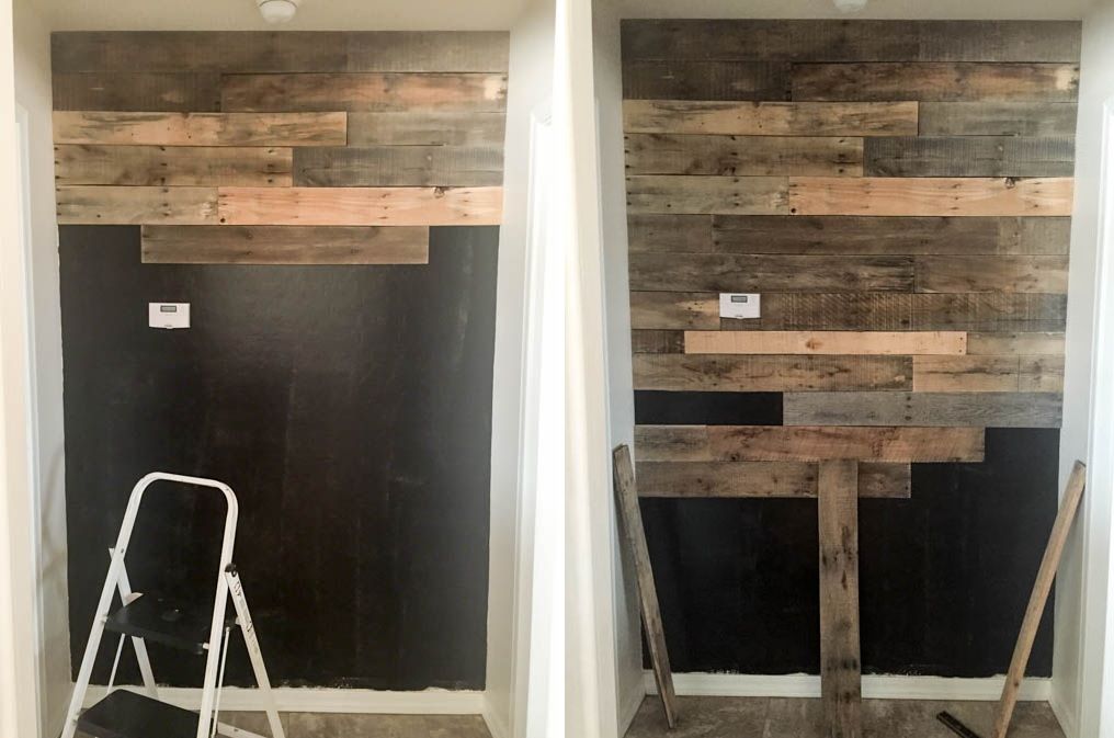 Reclaimed wood plank wall DIY