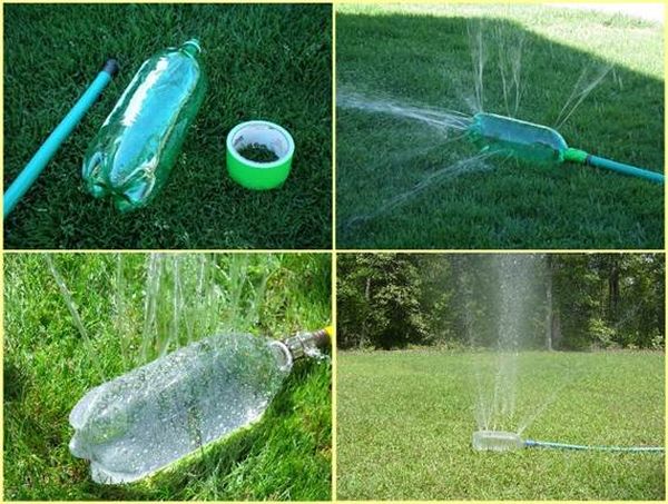 Reusing plastic bottles for garden lawn