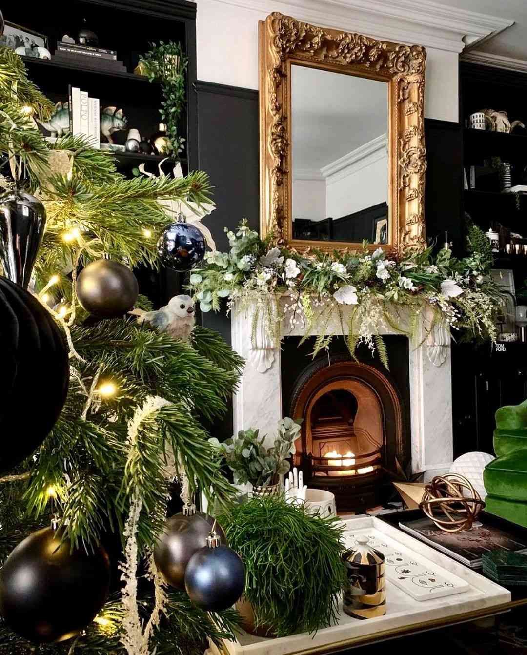 Rich fireplace mantel decor for Christmas