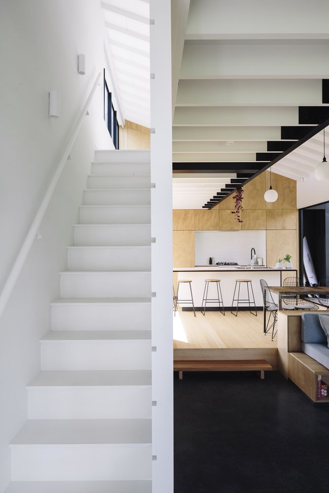 River Retreat House with plywood interior - Edwards White Architects- kitchen