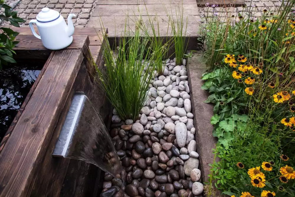 River rocks and water feature