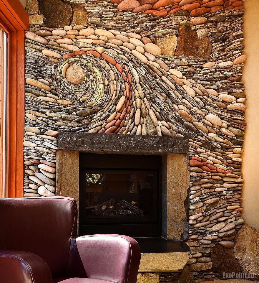 River rocks fireplace wall art