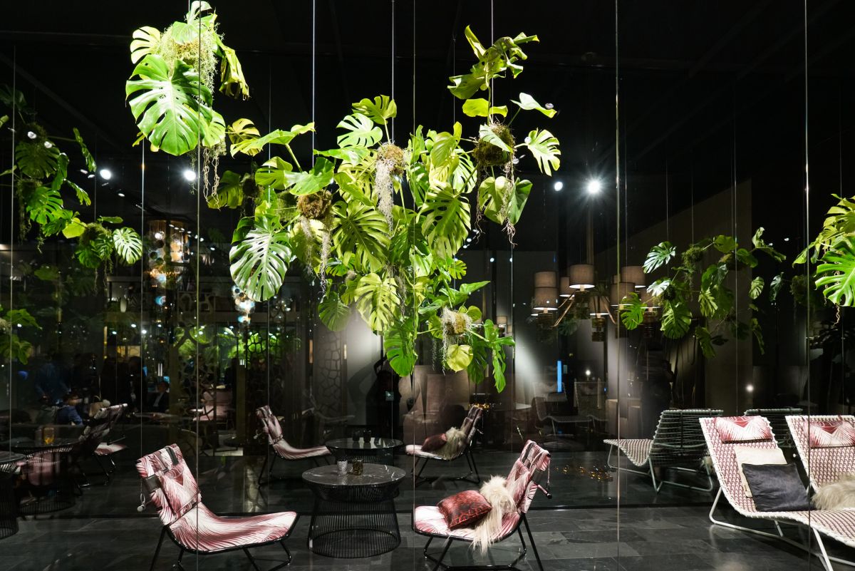 Roberto cavalli Salone del milano 2017 Stand handing plants