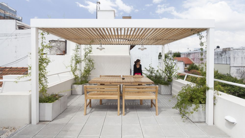 Rooptop white pergola design