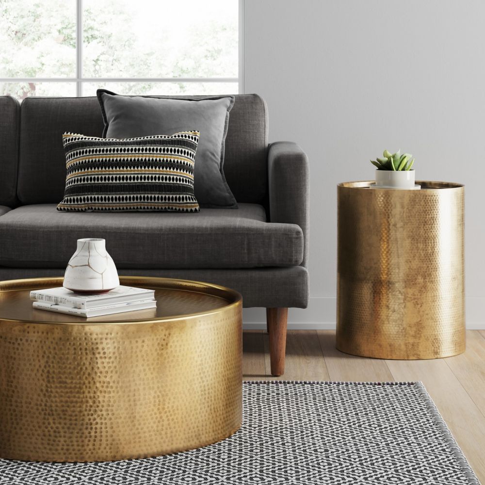 Round gold coffee table and side table