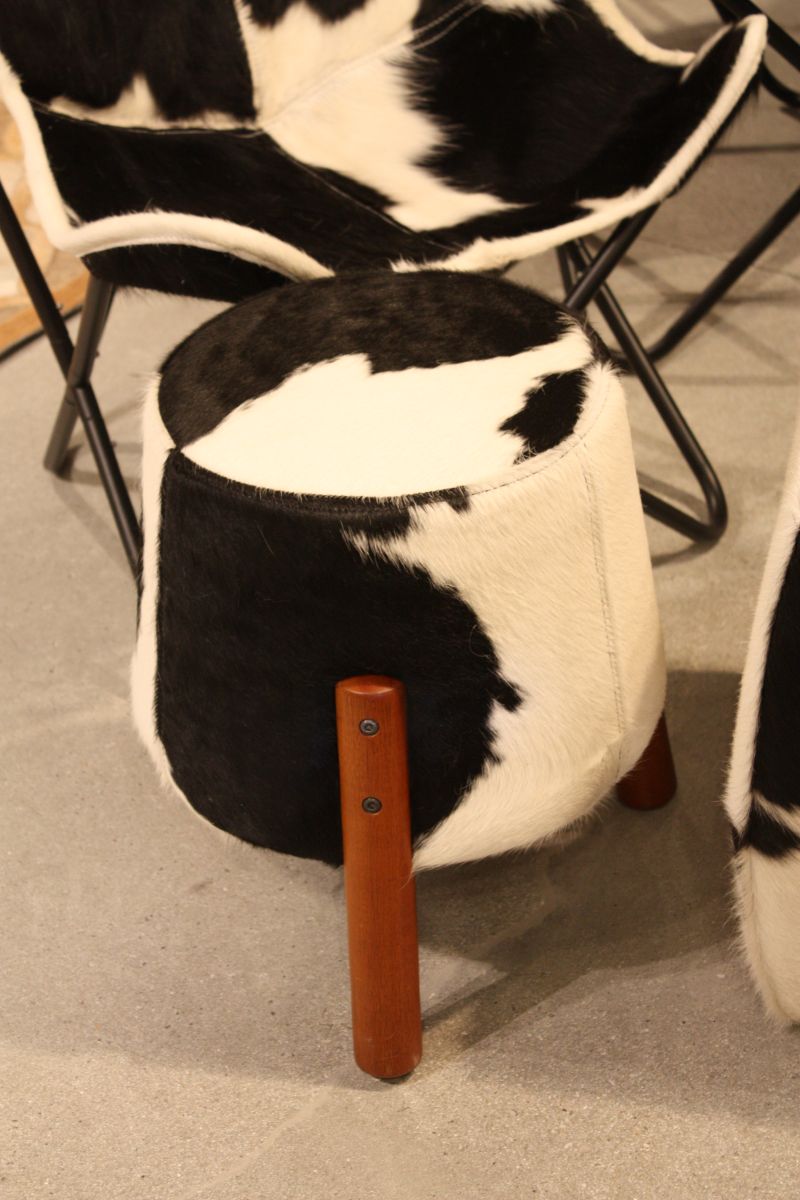 Round ottoman - stool with Legs -cowhide pattern