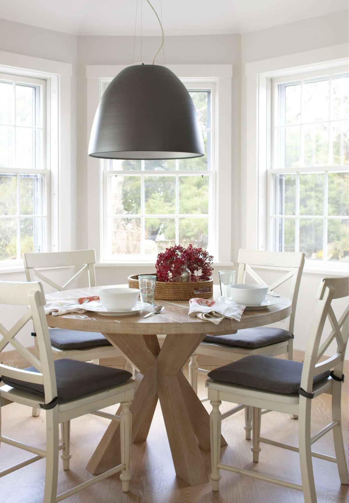 Round wood farmhouse dining table