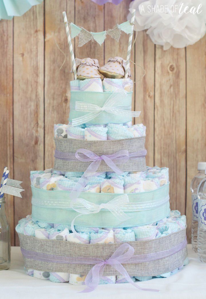 A tiered cake made of diapers