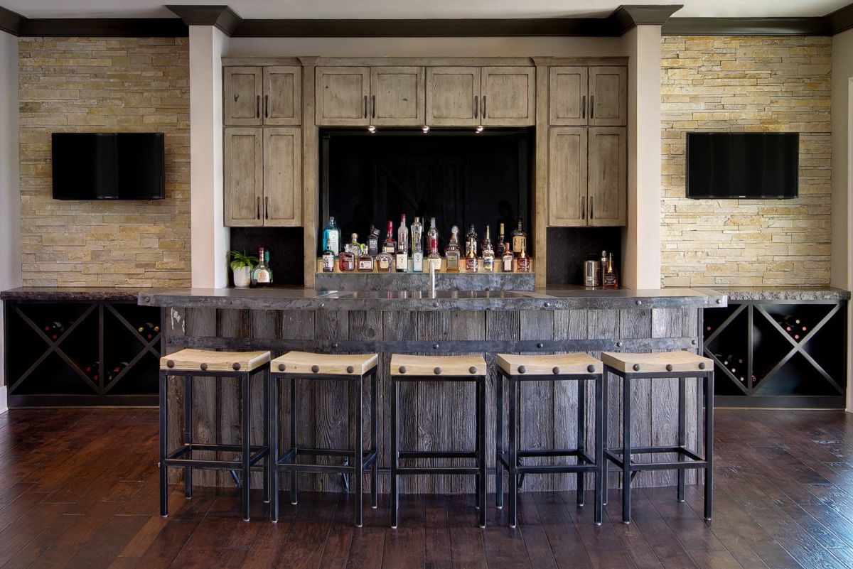 Rustic basement bar reclaimed wood