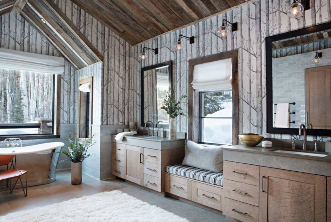 Rustic bathroom decor with spa feeling and window seat