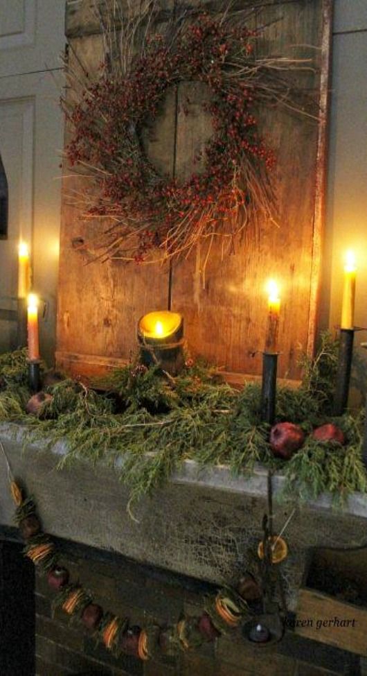 Rustic christmas mantel