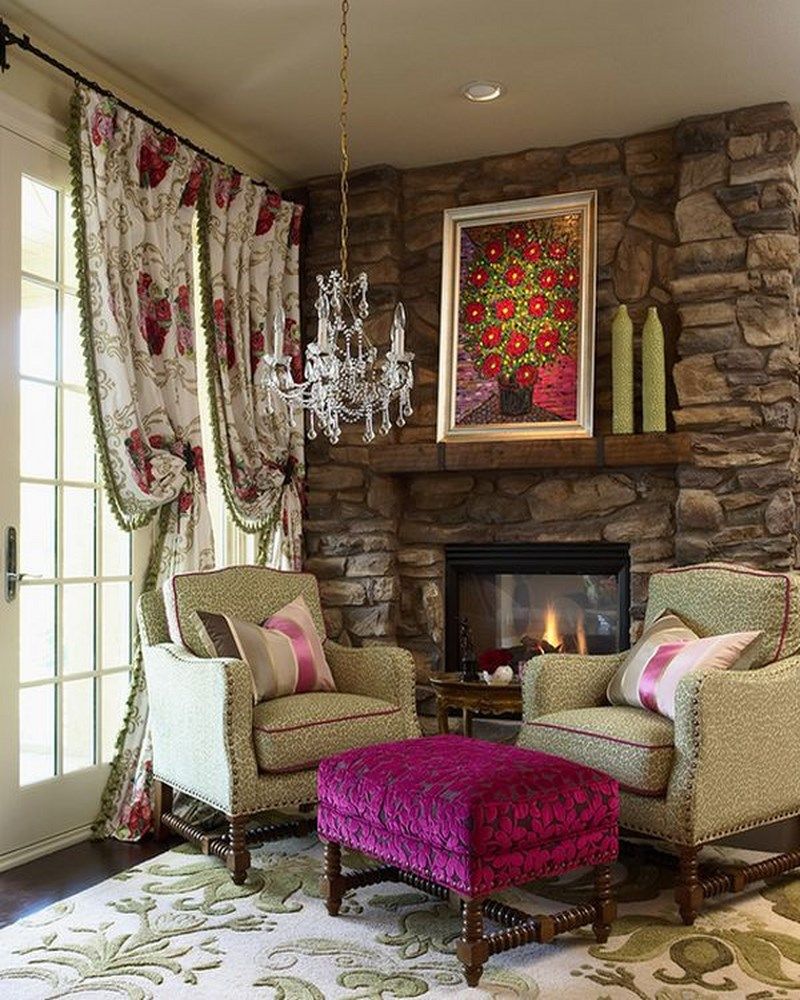 Rustic decor with Fuchsia ottoman