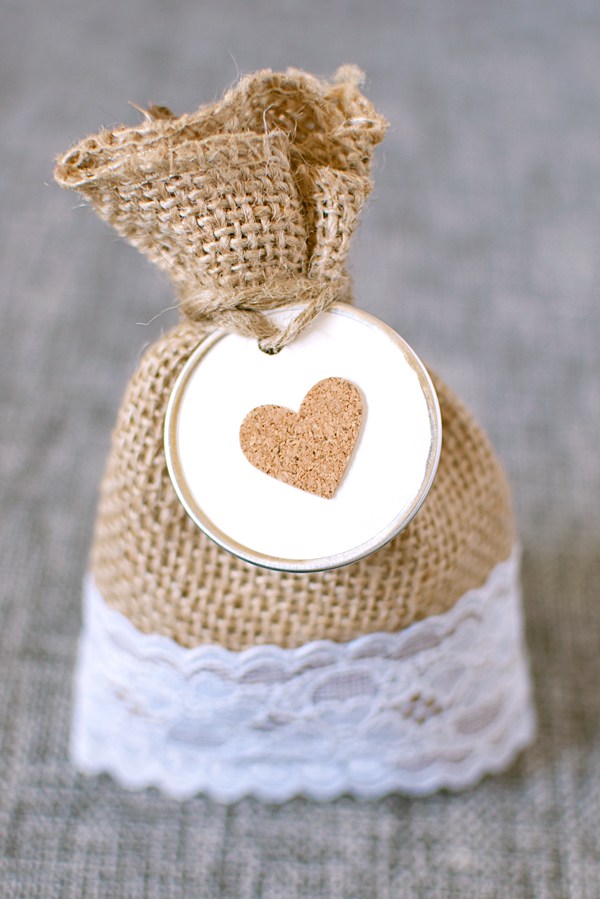 Rustic lace burlap favor bag