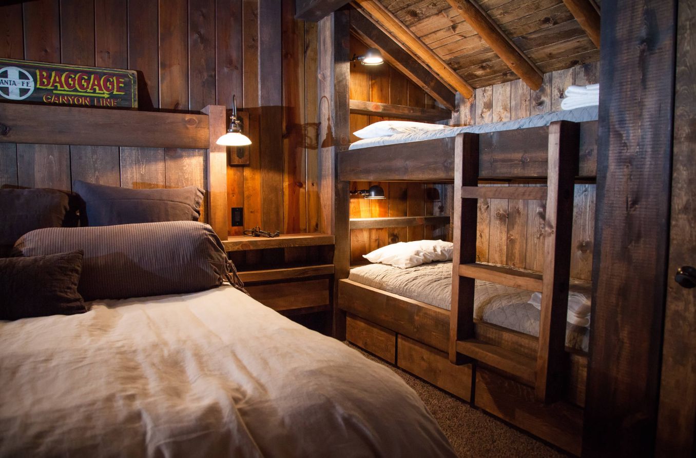 Rustic modern bedroom with built in bunk beds