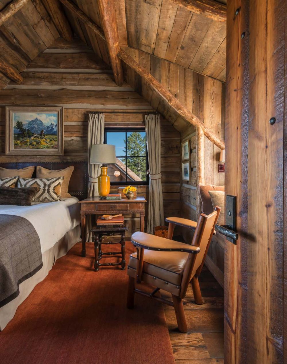 Rustic mountain residence in in Teton Valley Wyoming bedroom chair