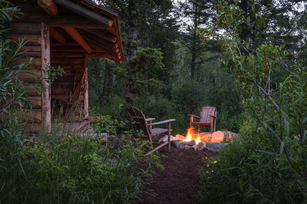 Rustic mountain residence in in Teton Valley Wyoming firepit