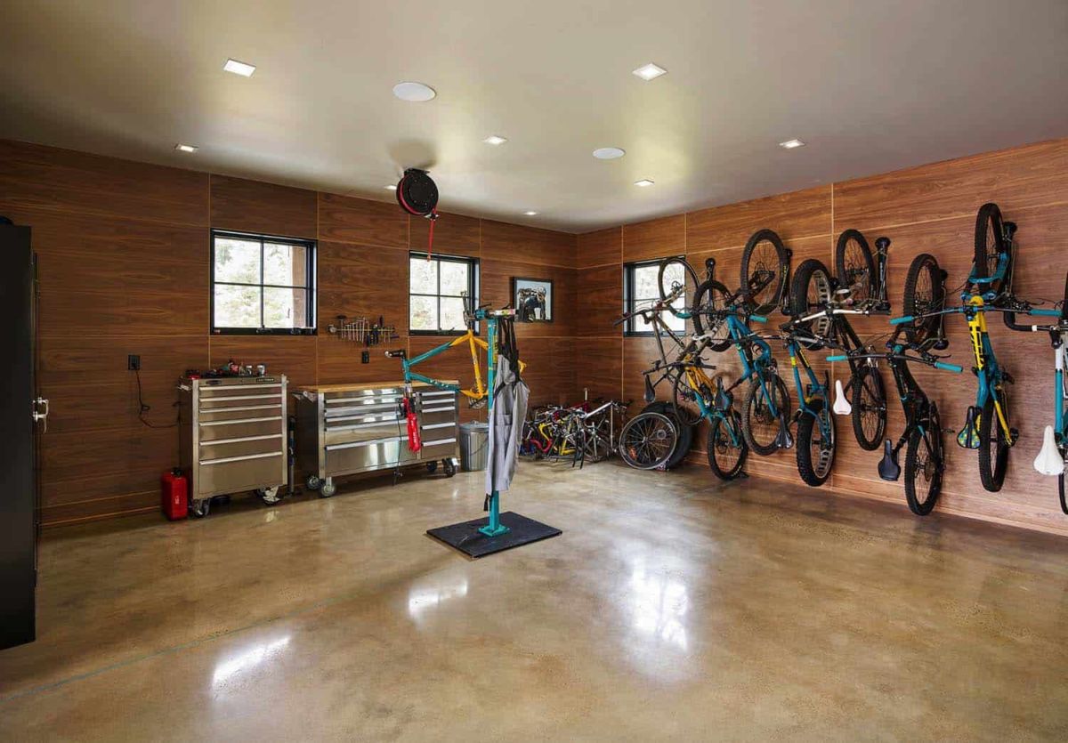 Rustic ranch in Colorado bike garage