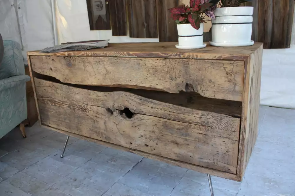 Rustic wood sideboard with hair pin legs