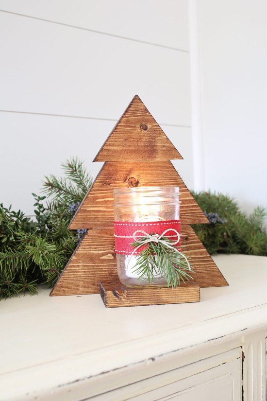 Rustic wooden tree candle holder