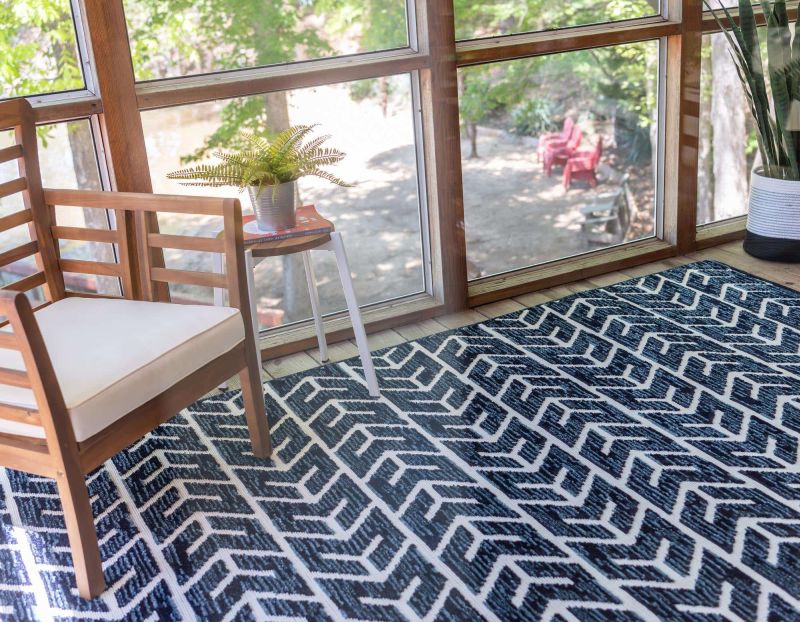 Sabrina Soto Outdoor Rug in blue and modern pattern