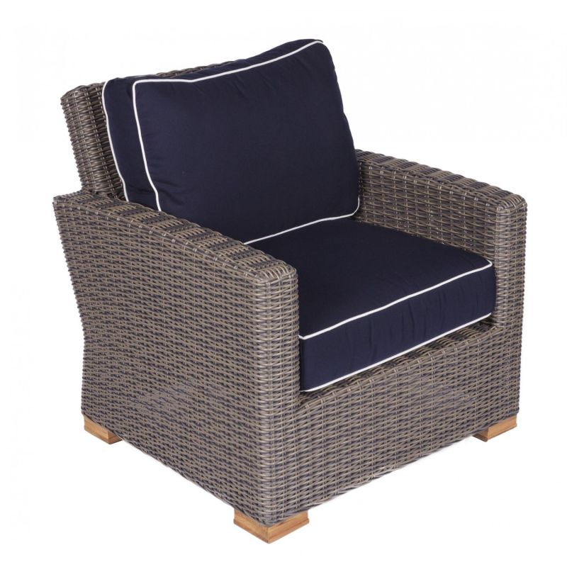 Sanibel Wicker Patio Club Chair Sunbrella Canvas Navy Cushions By Royal Teak Collection