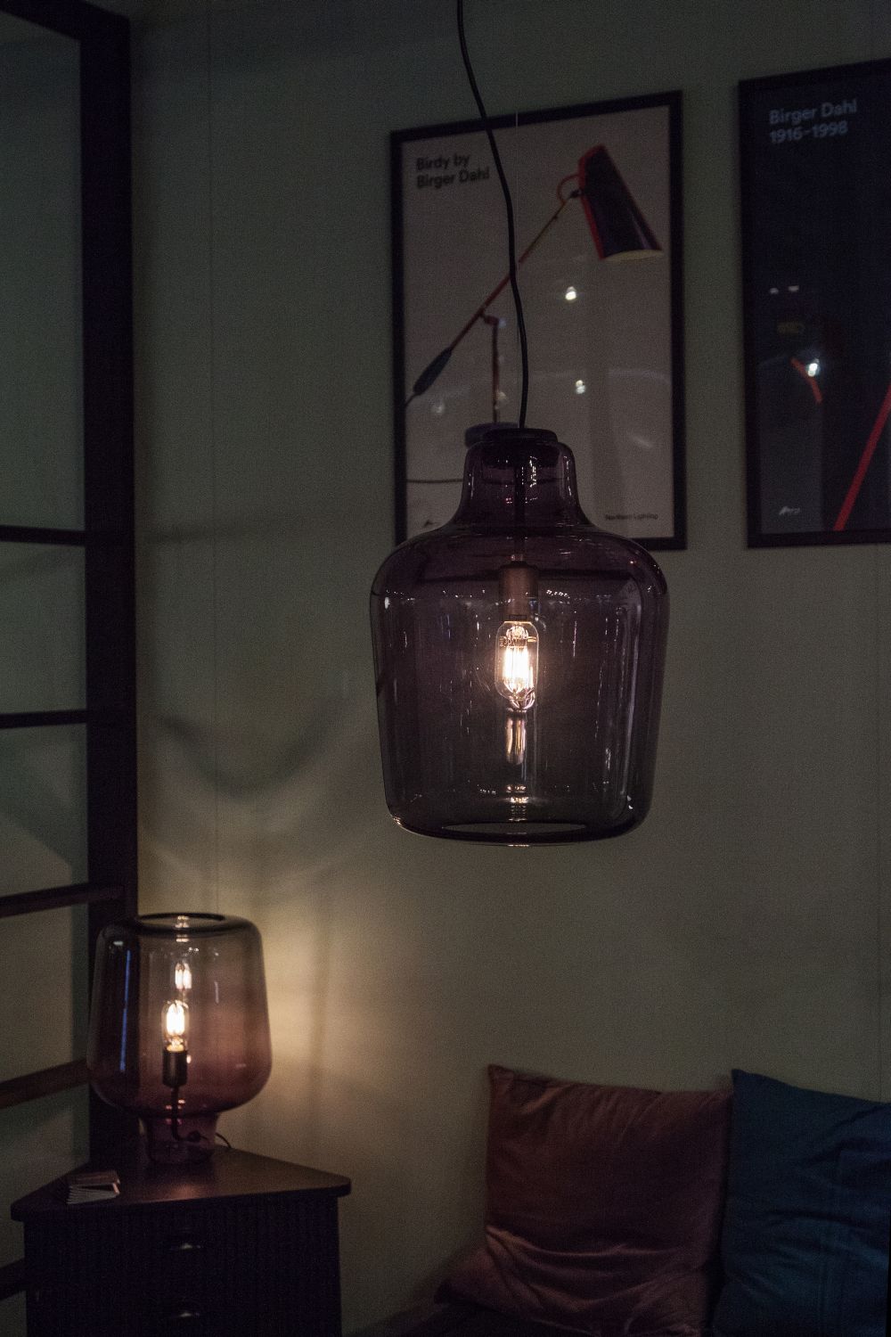 Say my name Glass purple table and pendant lamps