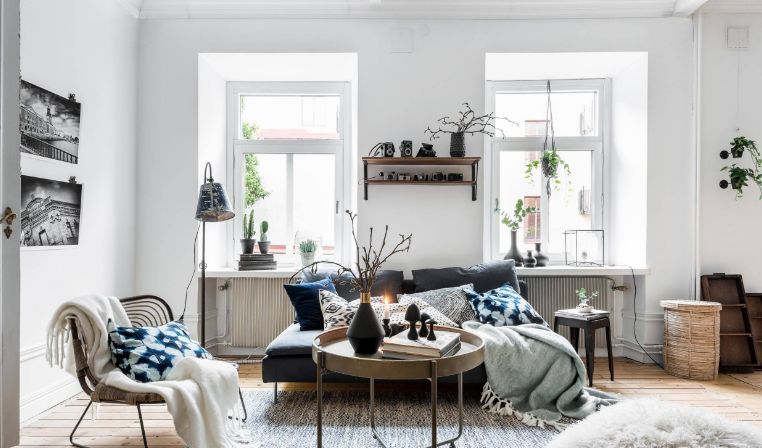 Scandinavian living room decorated for fall