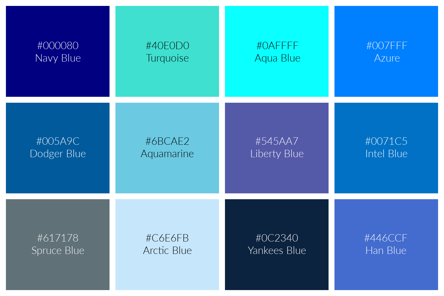 129 Shades of Blue: Names, Hex, RGB, CMYK Codes