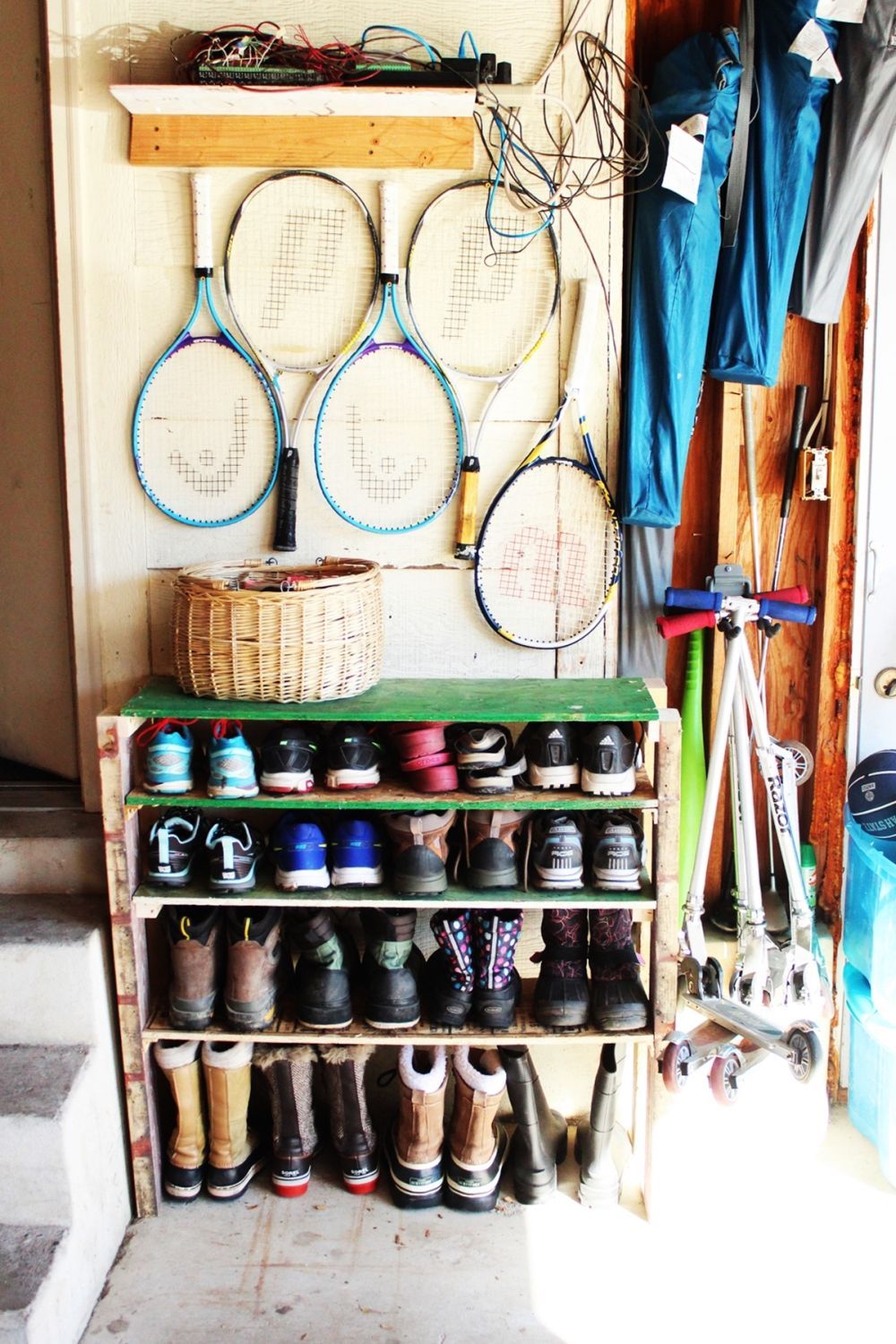 Shoe storage shelving unit raw and industrial feeling