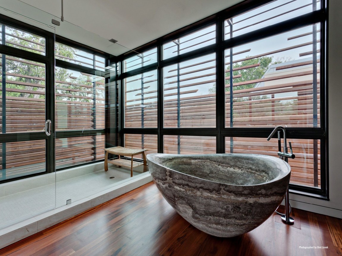 Shower and bathtub from marble rock