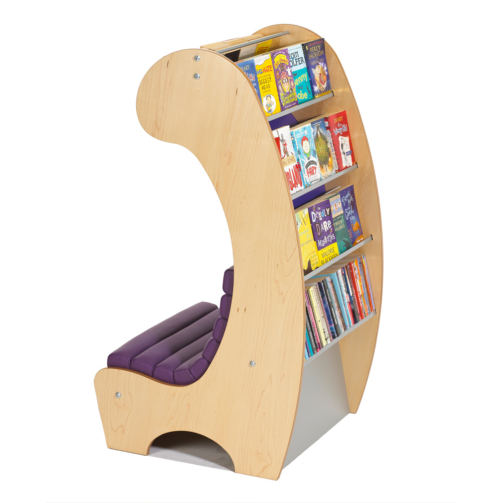 Simple curved chair with bookcase