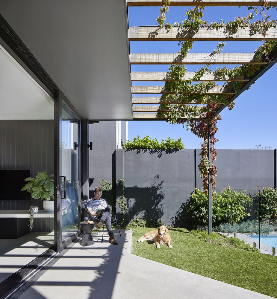 Simple pergola with grass on top