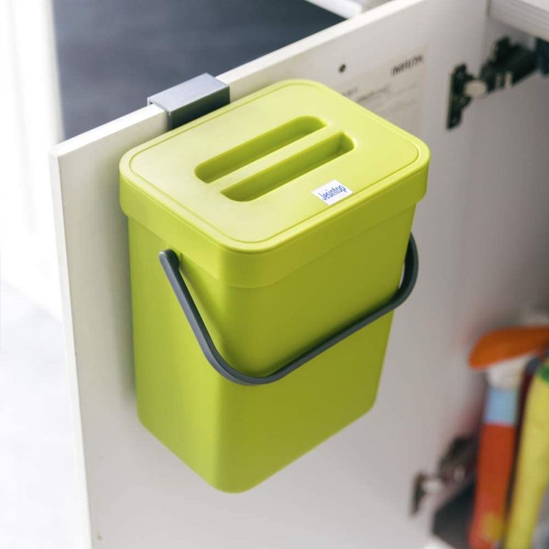 Small Compost Bin with Lid Green Plastic Waste Basket Mountable 