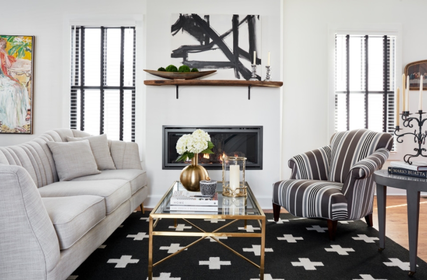 A black and white living room