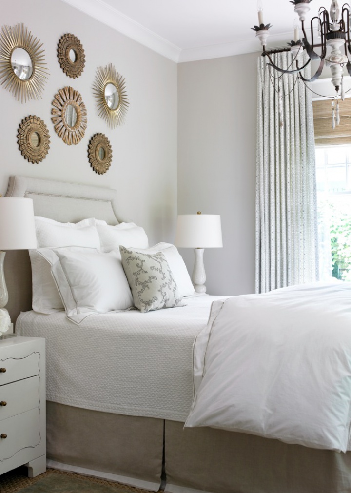 Small Sunbursts mirrors above the bed