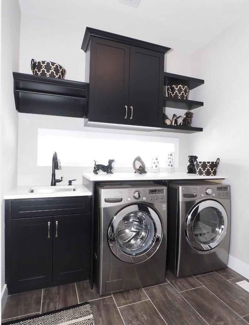 Small and black laundry room design