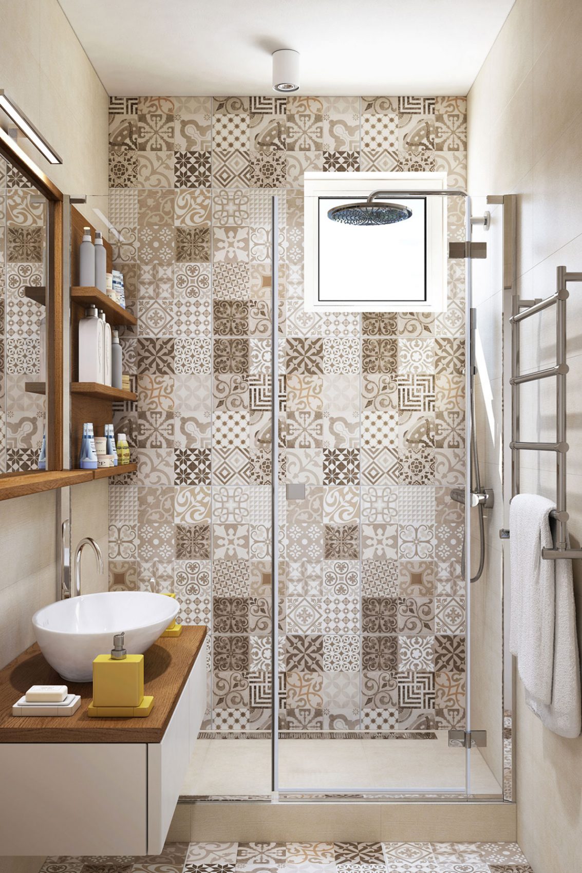 Small bathroom patchwork tiles