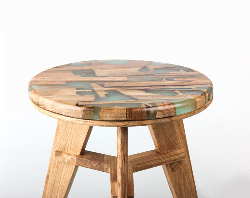 Small wood stool with resin