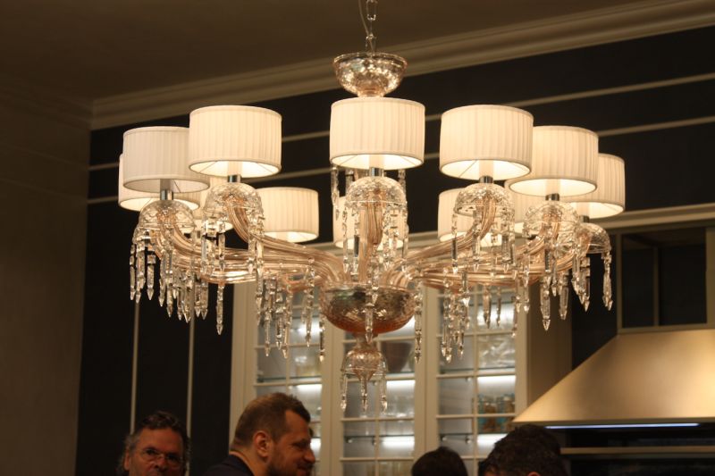 Snaidero's Icone kitchen had the perfect island lighting fixture for traditionalists: A spectacular chandelier with twinkling crystals and dainty little lampshades.