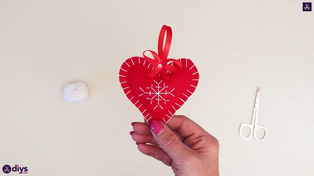 Snowflake Embroidered Heart Ornament for Christmas Tree