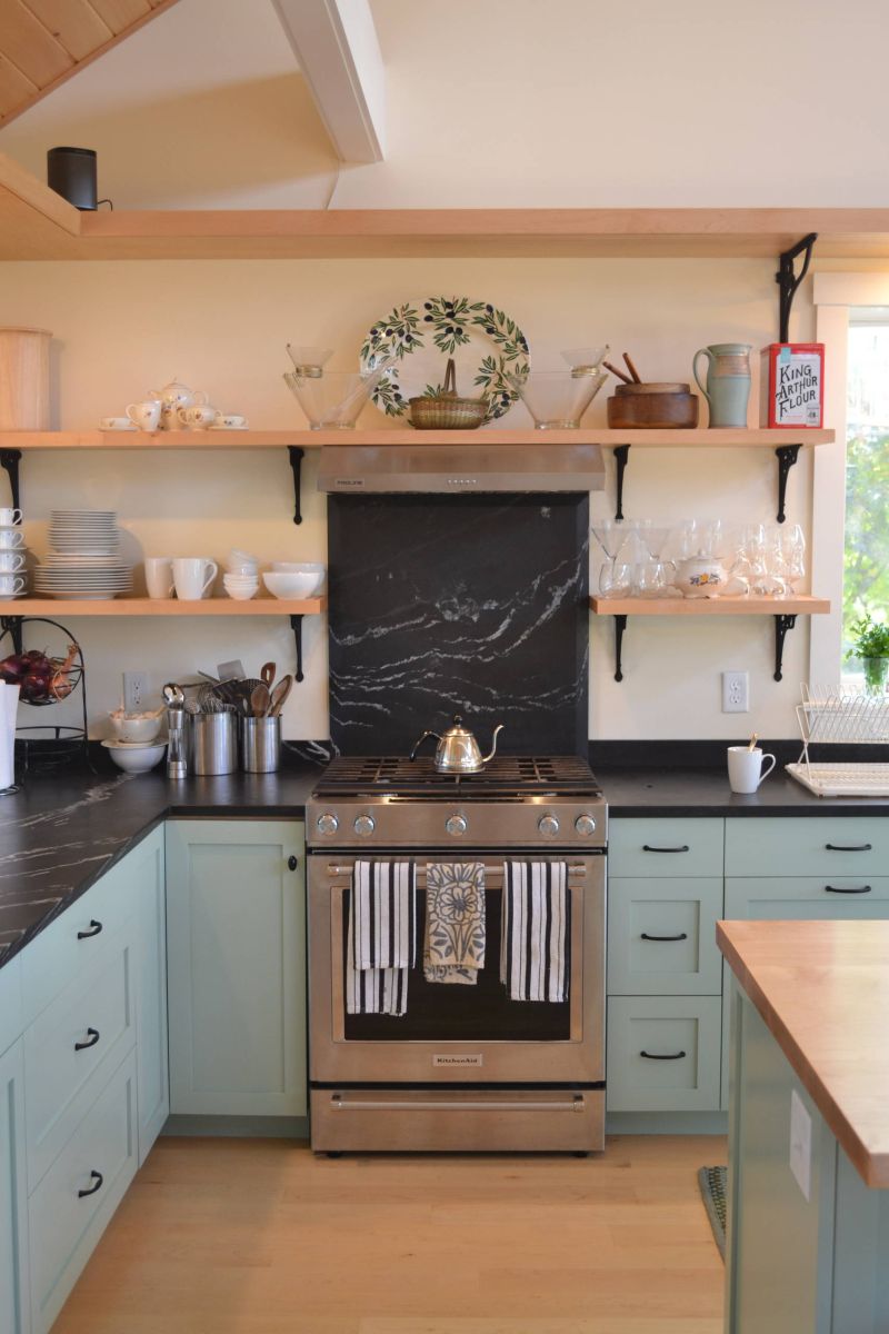 Soapstone slab backsplash