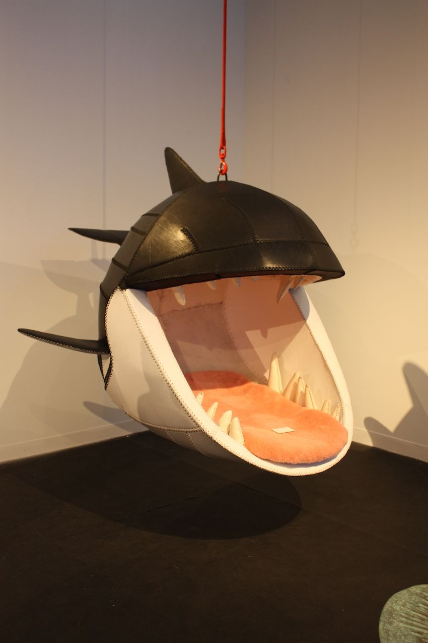 Fiona Blackfish certainly got a lot of attention at Design Miami/. She has a leather exterior ands a furry pink tongue-shaped seat. The teeth are made of leather too.