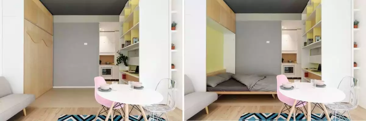 Space saving apartment with a murphy wall bed