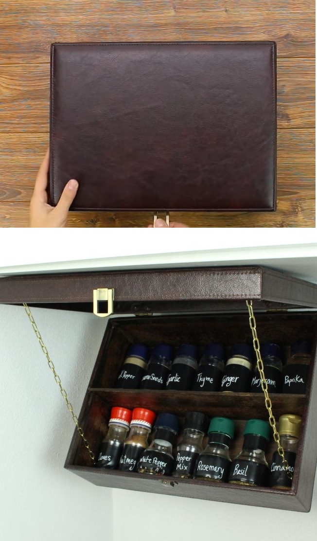 Spice rack mounted under the cabinets