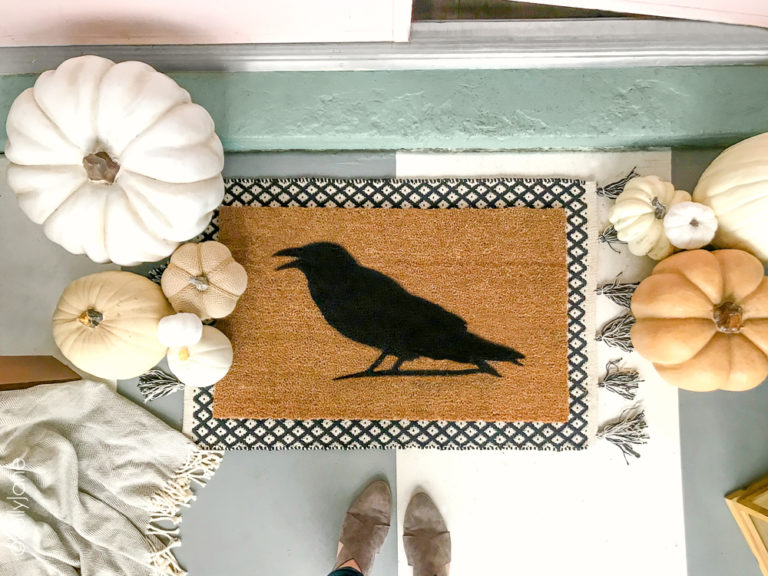 Spooky black crow doormat