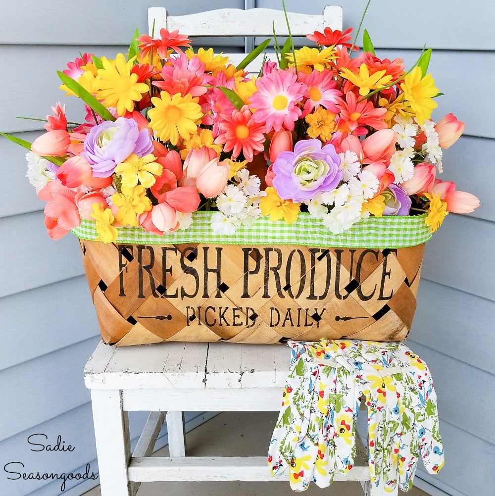 Spring Porch Decor with a Harvest Basket