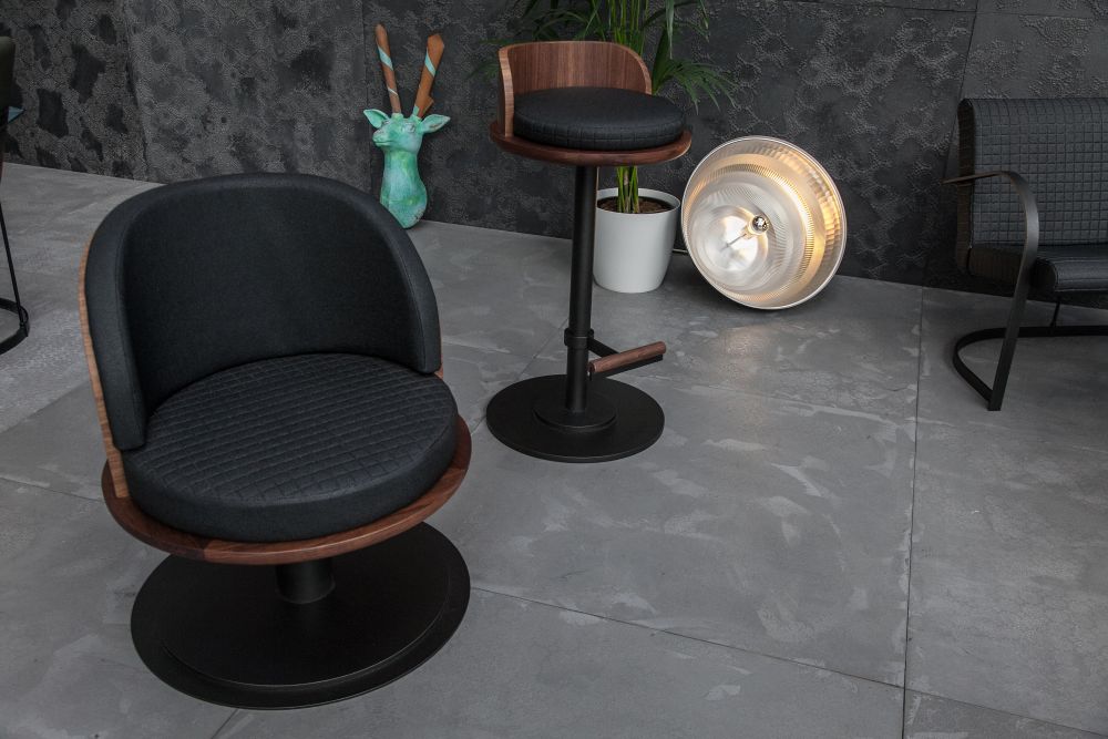 Stabord Sam Chair with black leather and wood accents