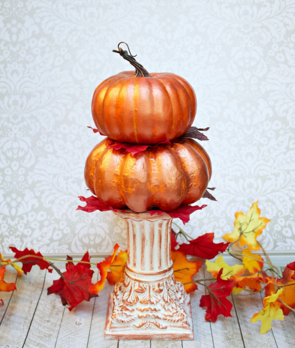 Stacked Metallic Pumpkins Centerpiece