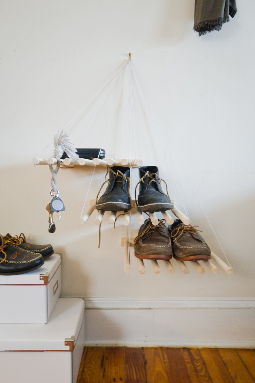 Stacked dowel shelving storage
