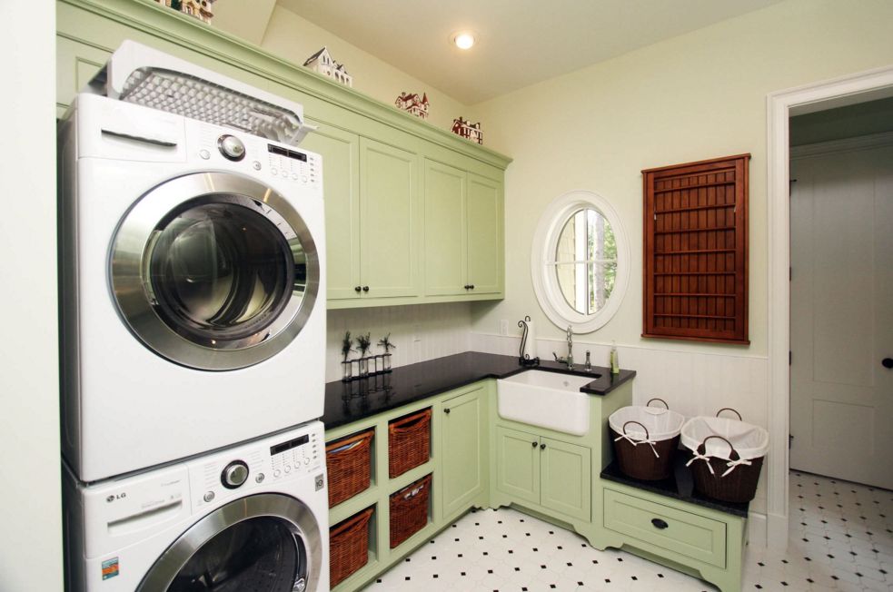 Stacked washer and dryer for laundry room